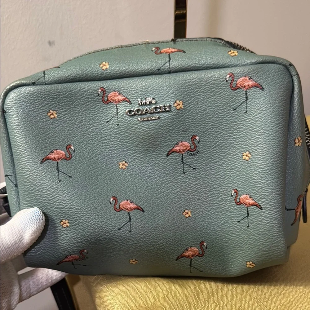 Coach Teal Flamingo Print Cosmetic Bag